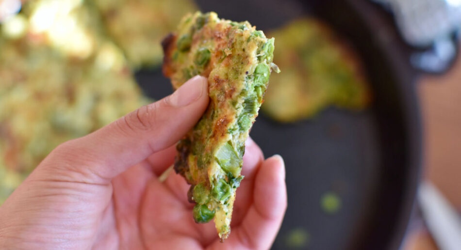 closeup of finished asparagus frittata