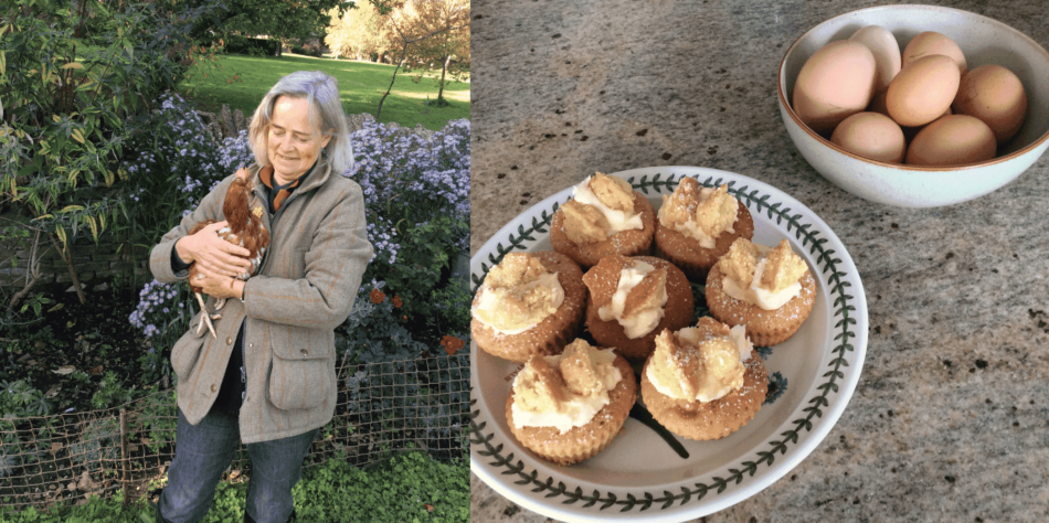 Met pensioen en kippen houden - collage van kippenhouder en een recept met verse eieren